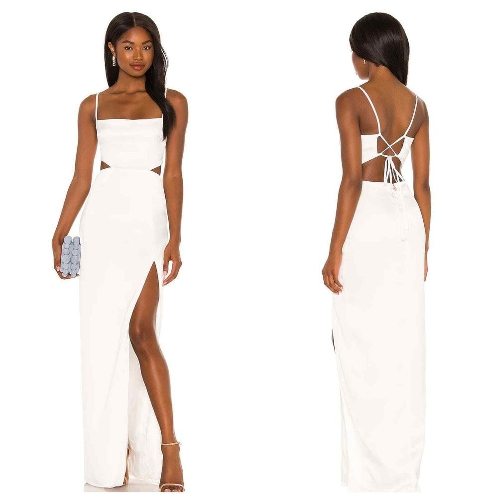 Nookie Revolve Long Dress S Formal Gown Cut Out Slit Sexy Open Back Ivory Stella